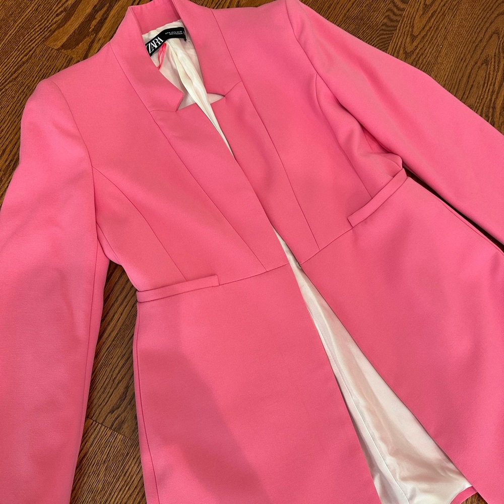 Zara Pink Structured Open-Front Blazer Coat